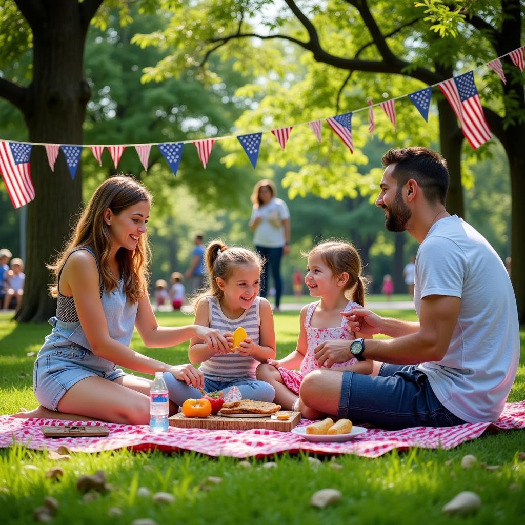 Family picnic in a Houston park on Memorial Day