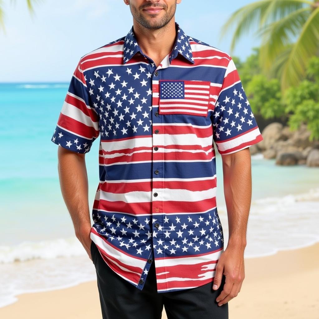 Men's Patriotic Hawaiian Shirt - Slim Fit Cotton