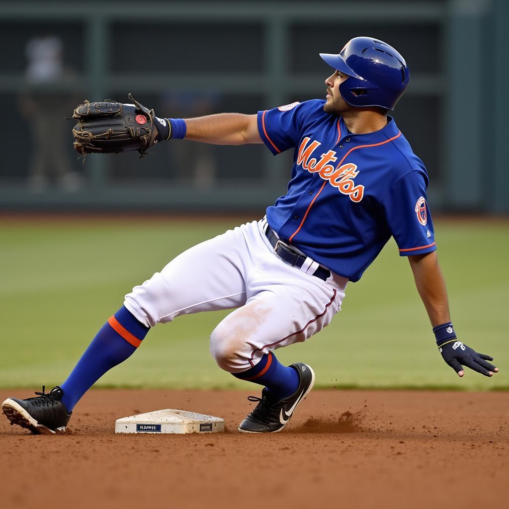 Mets Player Sliding into Base Wearing Team Socks