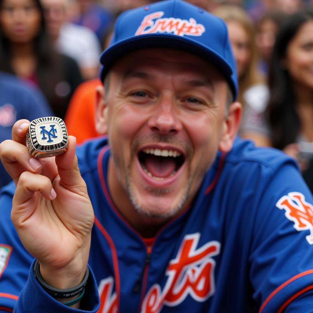 Mets Fan Holding a World Series Ring