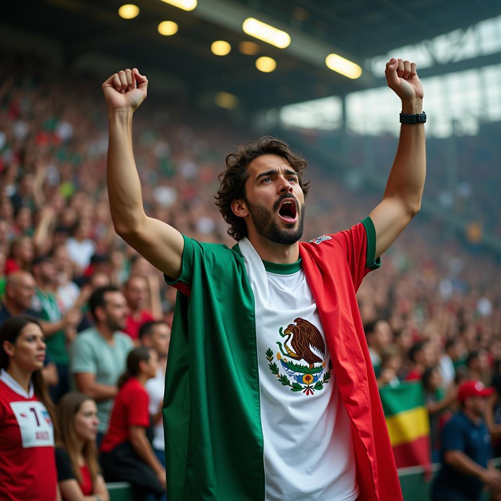 Mexican Flag Wrap Worn by Football Fan