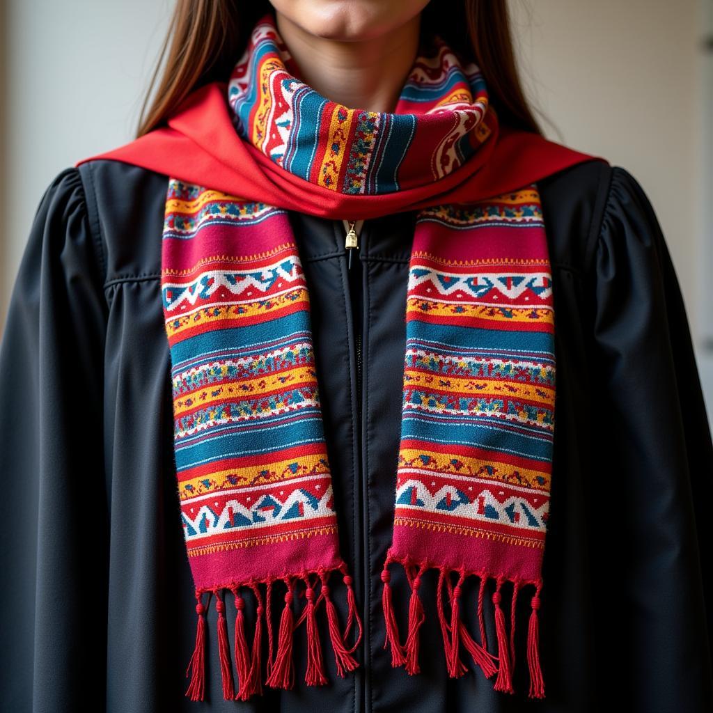 Mexican Graduation Scarf with Vibrant Colors and Intricate Designs