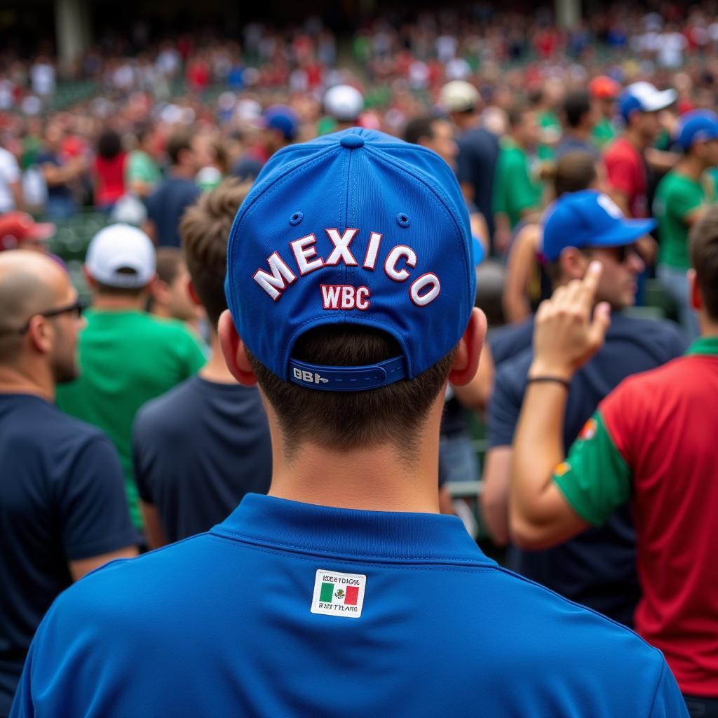 Mexico WBC Hat Blue Worn by a Fan