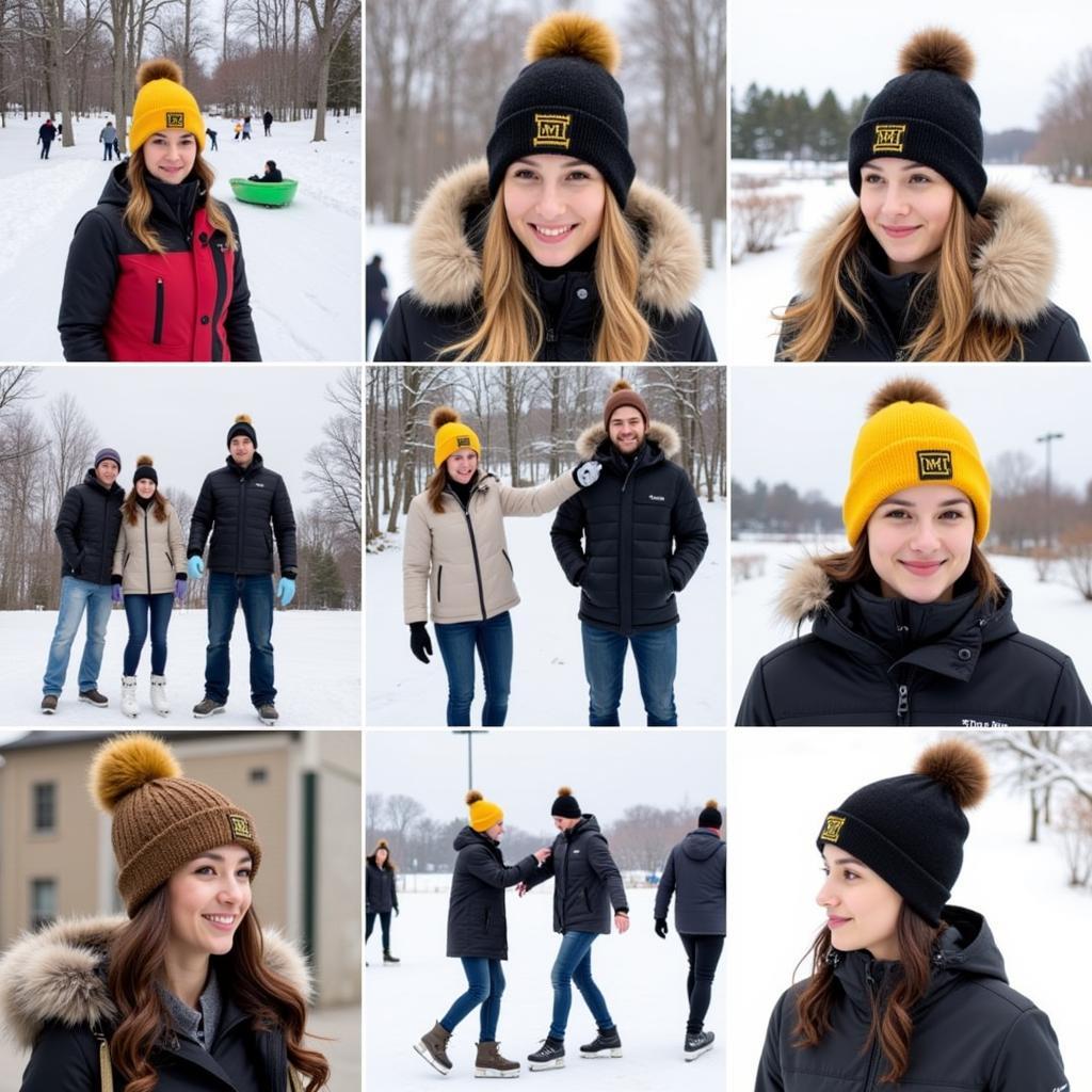 Michigan beanies worn in snowy weather