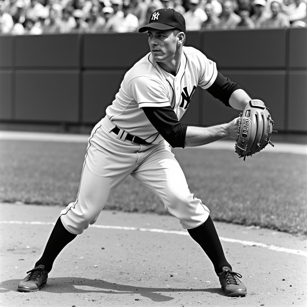 Mickey Mantle Using Rawlings Glove in Game