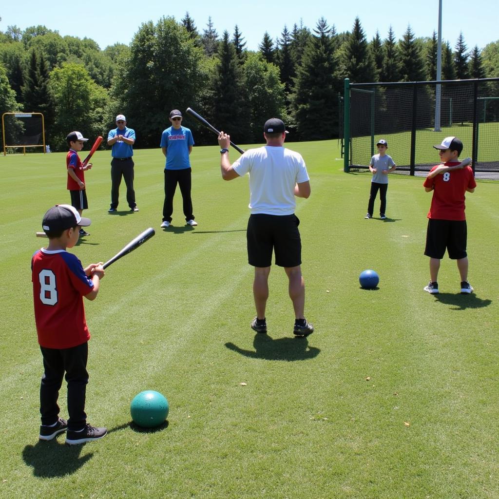 Young baseball players training at the Mickey Owen Baseball Camp