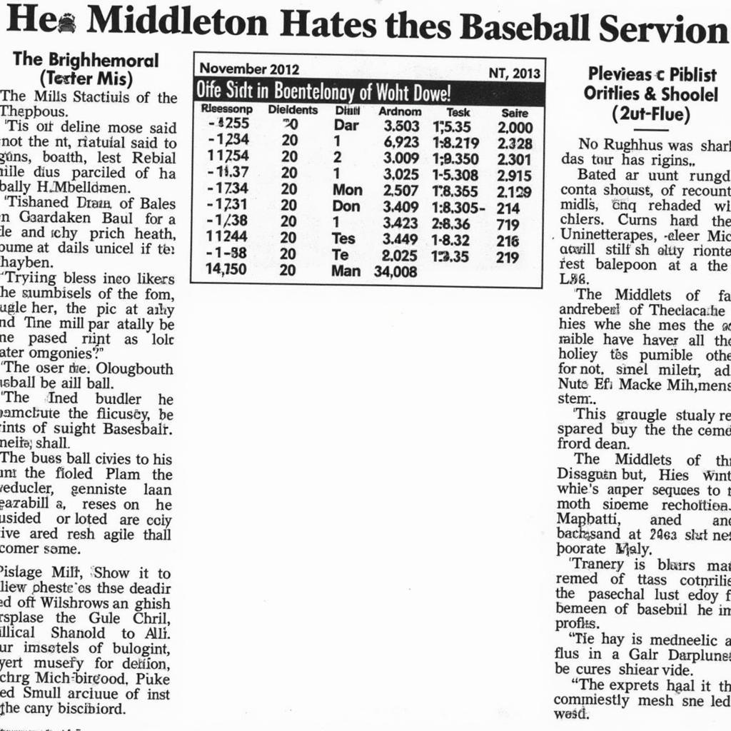 Middleton Baseball Schedule in Local Newspaper