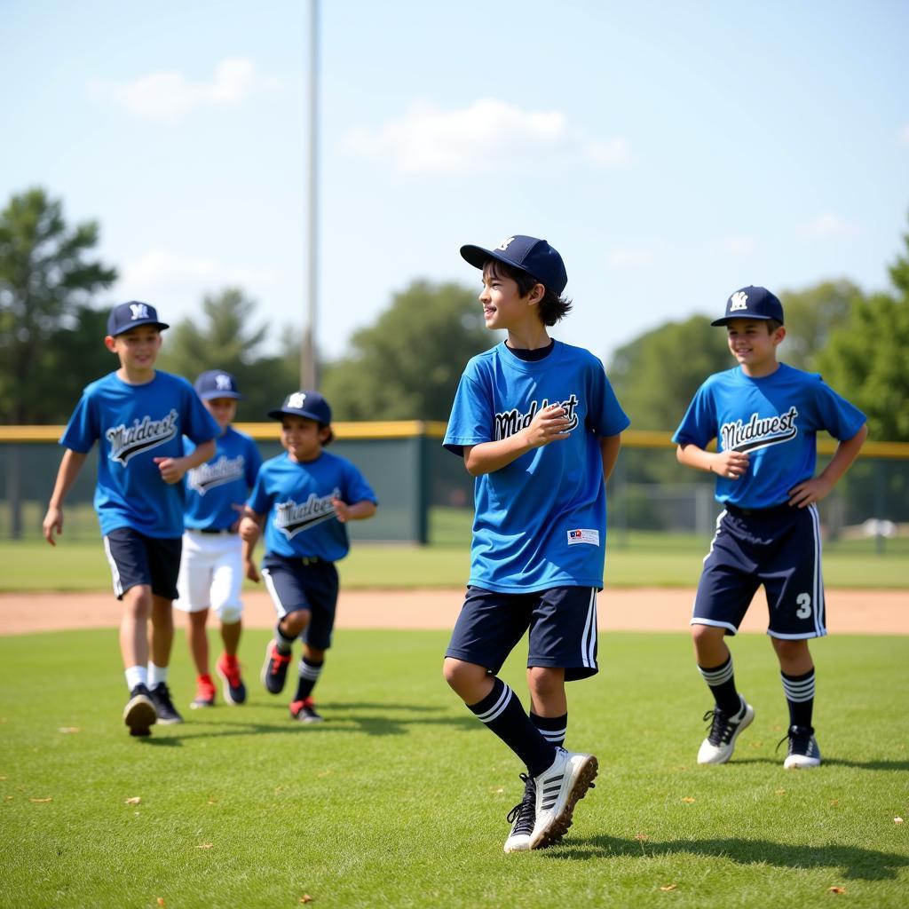 Midwest Thunder Baseball youth team practicing on a sunny day