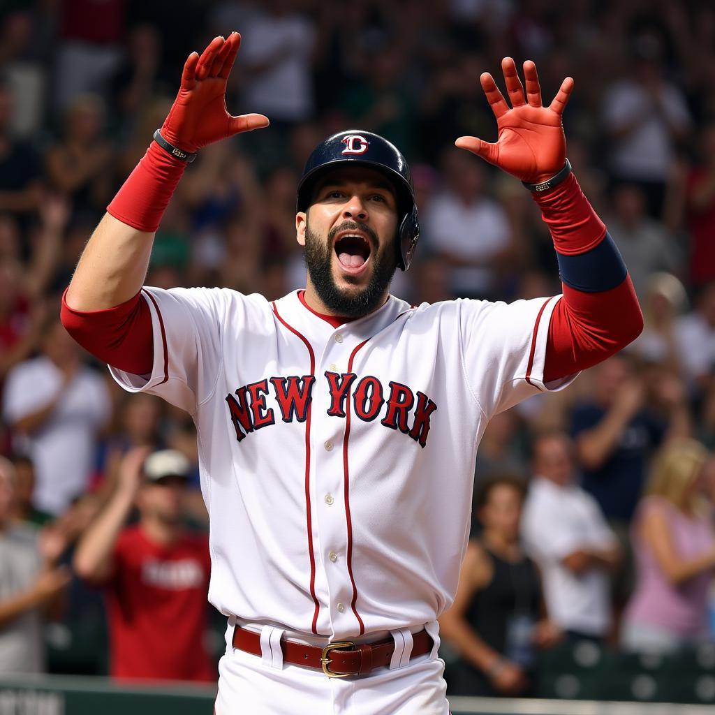 Mike Napoli Celebrating a Home Run