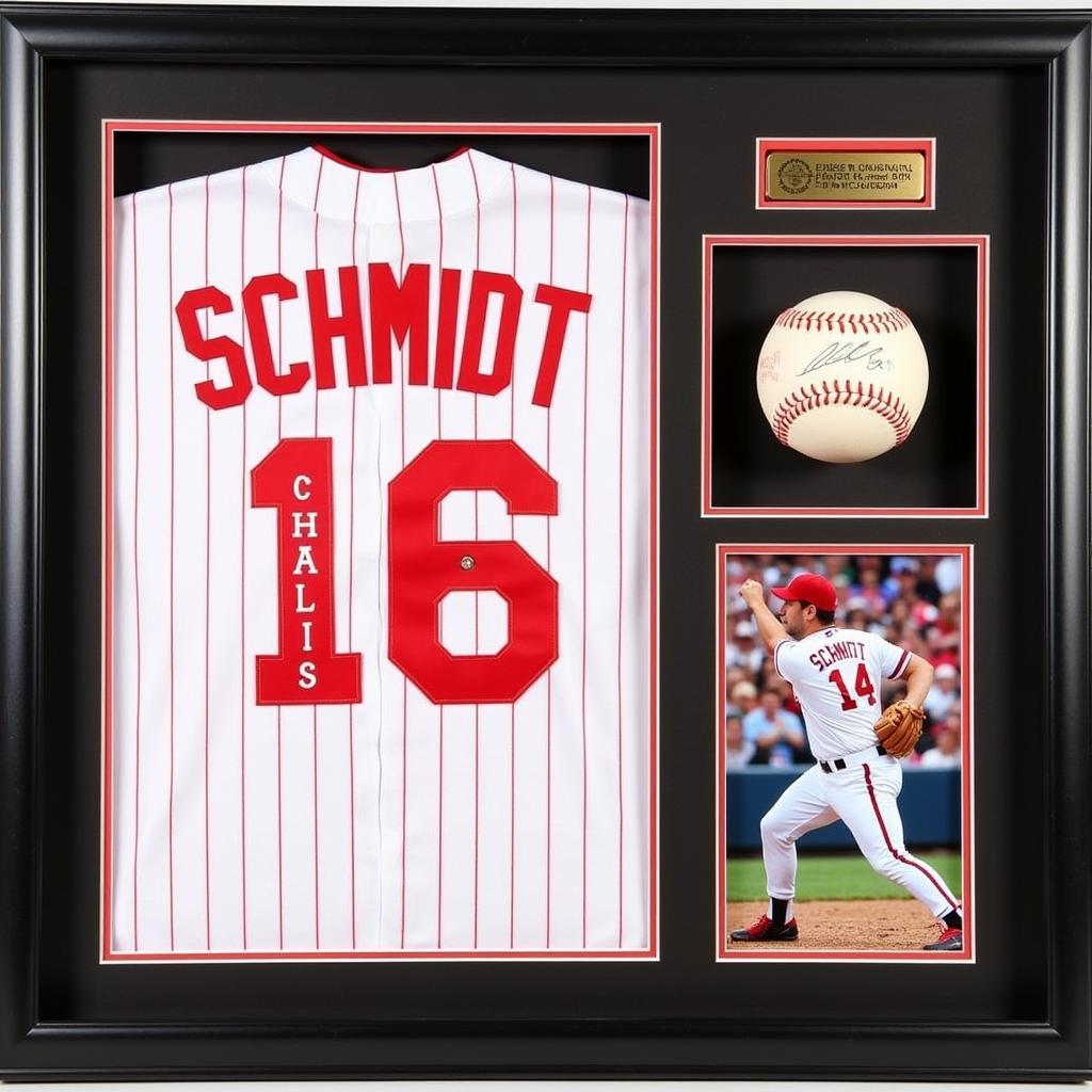 Mike Schmidt Autographed Baseball and Jersey Displayed Together