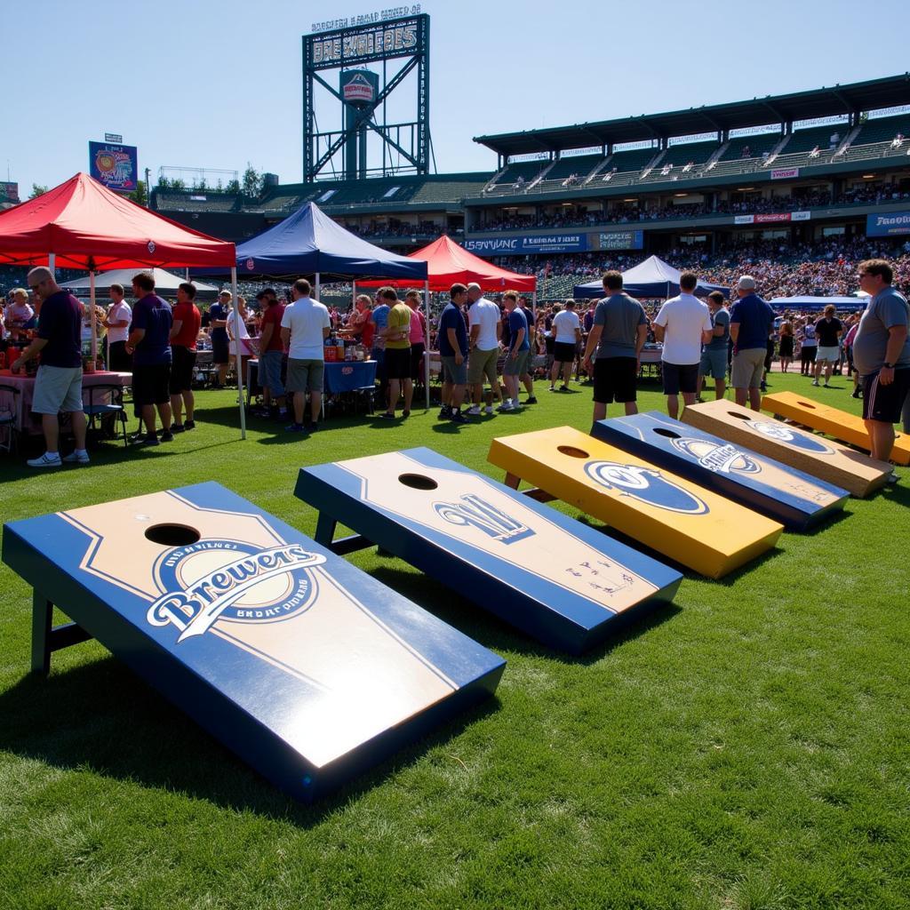 Milwaukee Brewers Cornhole Boards at a Tailgate