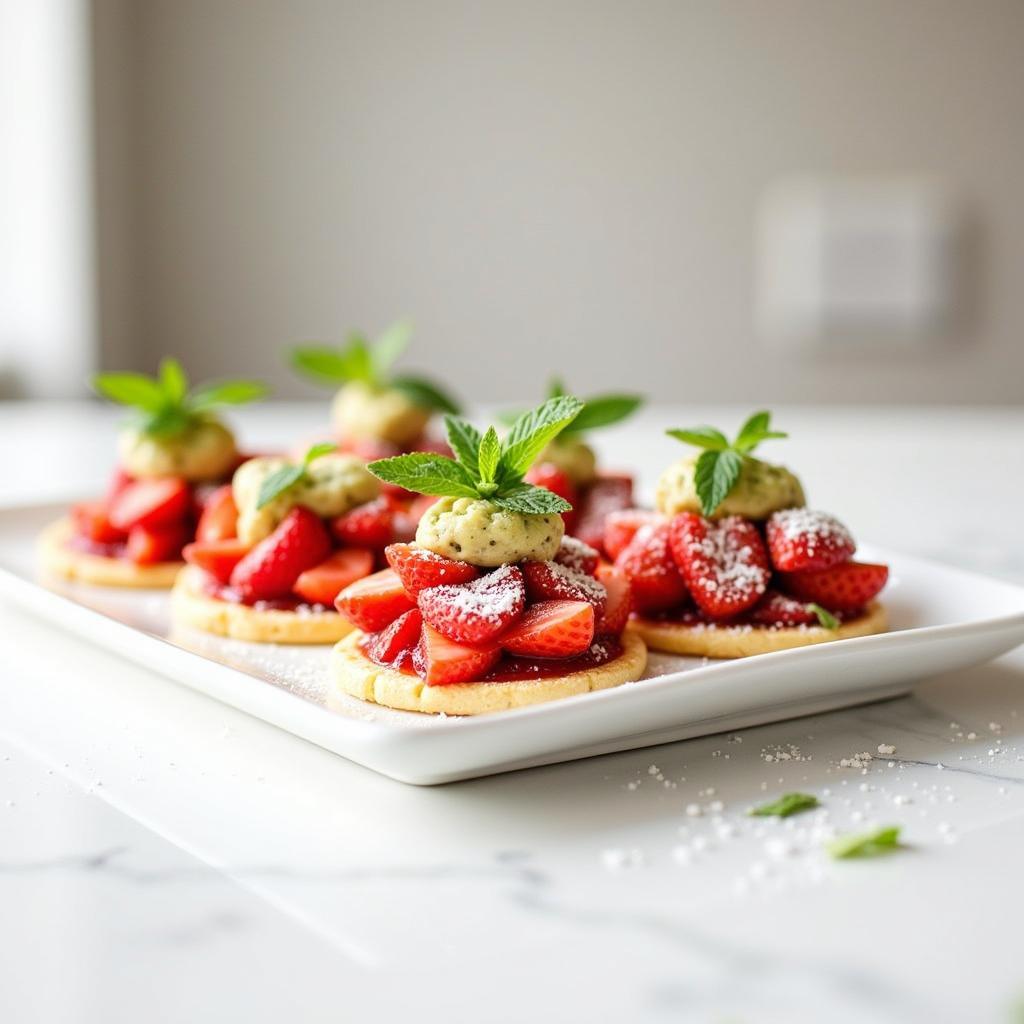 Beautifully presented mini strawberry tacos on a serving platter.