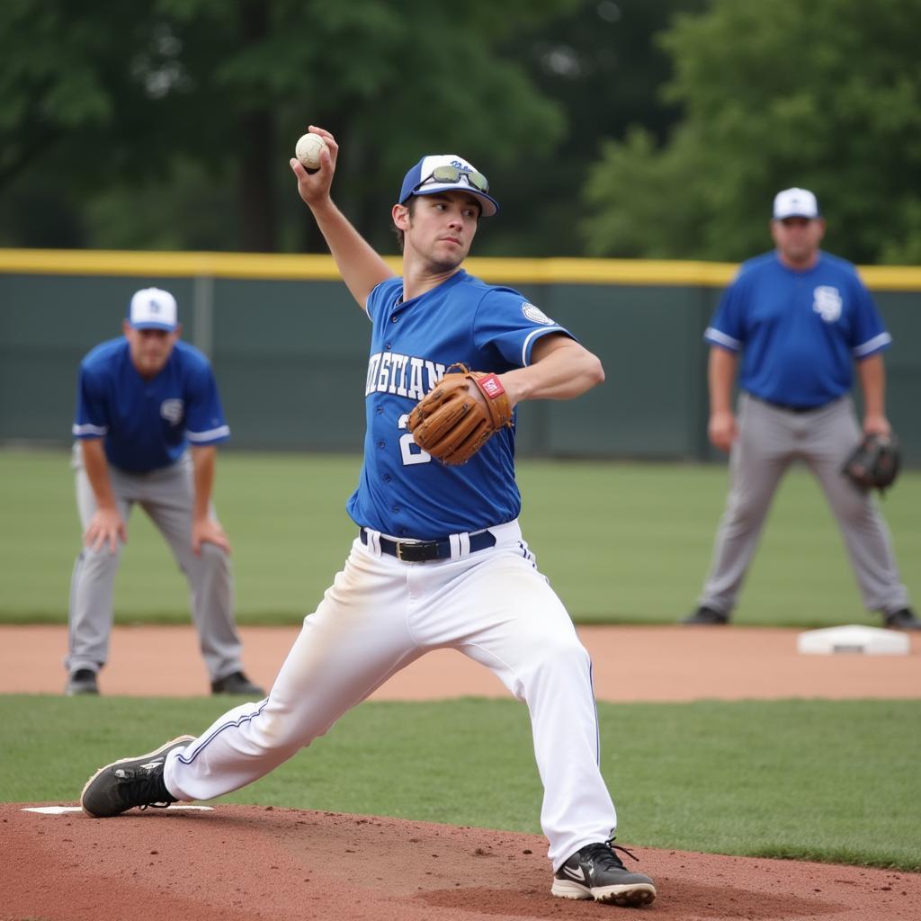 Minor league baseball pitcher throwing a fastball