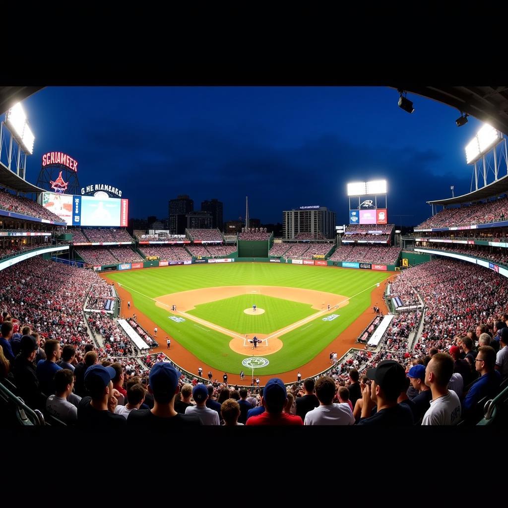 Minor league baseball stadium filled with fans