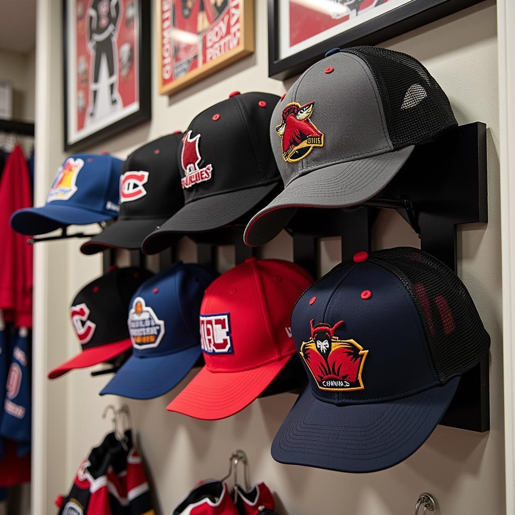 Displaying a Collection of Minor League Hockey Hats