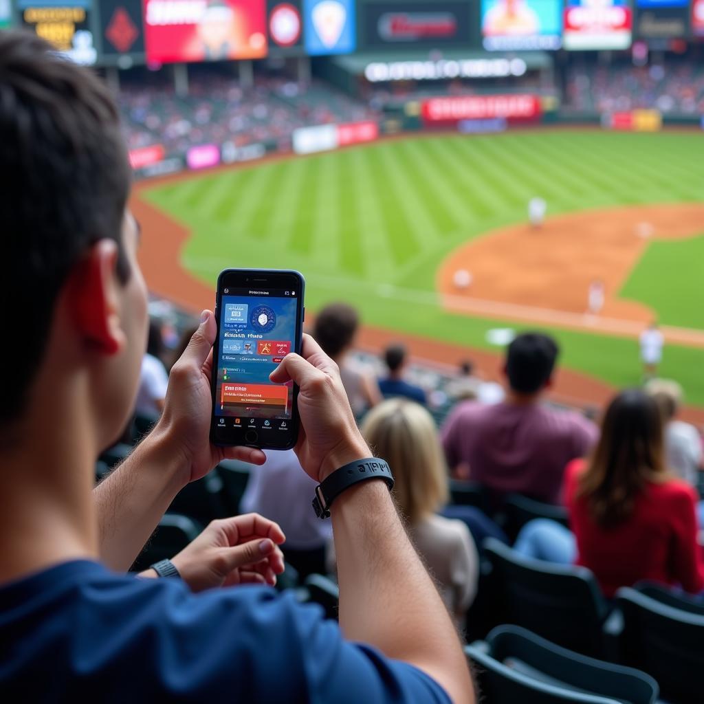 Fans using MLB stadium tokens to access exclusive content and merchandise.