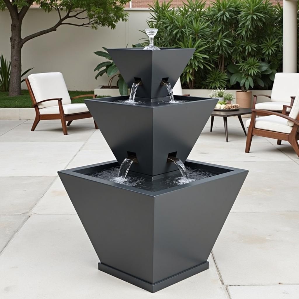 Modern 3 Tier Fountain on a Contemporary Patio