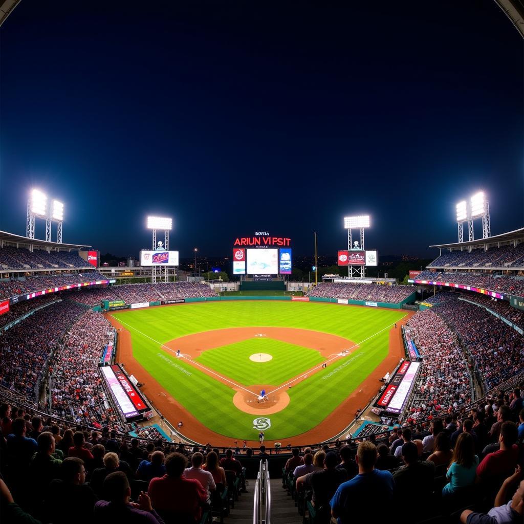 Modern Baseball Stadium Night Game