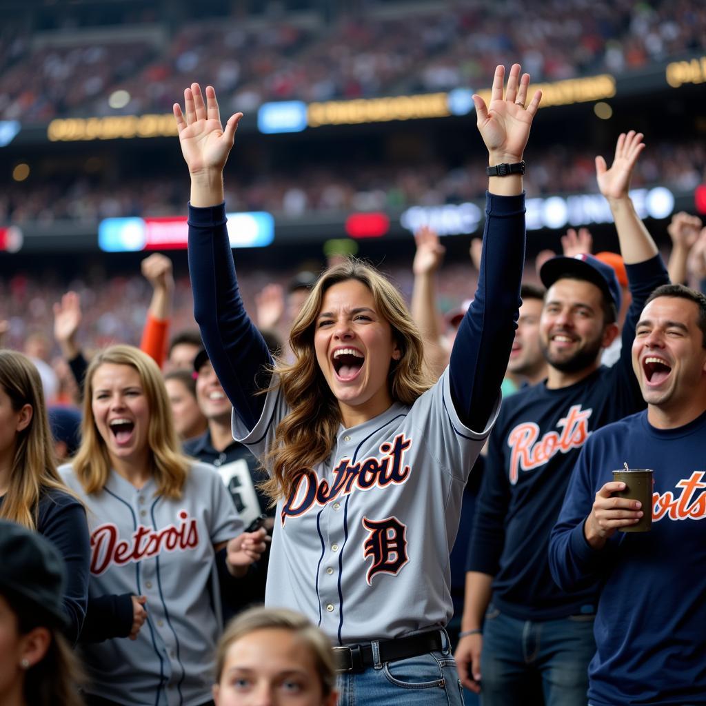 Modern Detroit Tigers Fans Cheering at Comerica Park