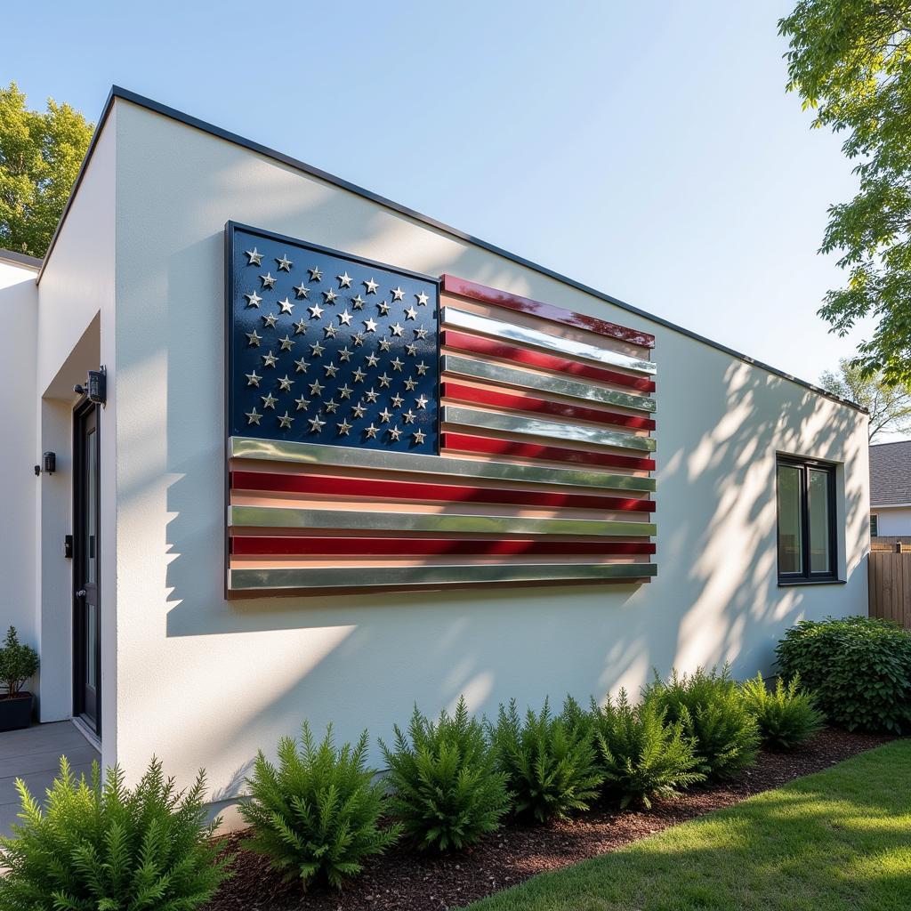 Modern Metal American Flag Adorning a House Facade