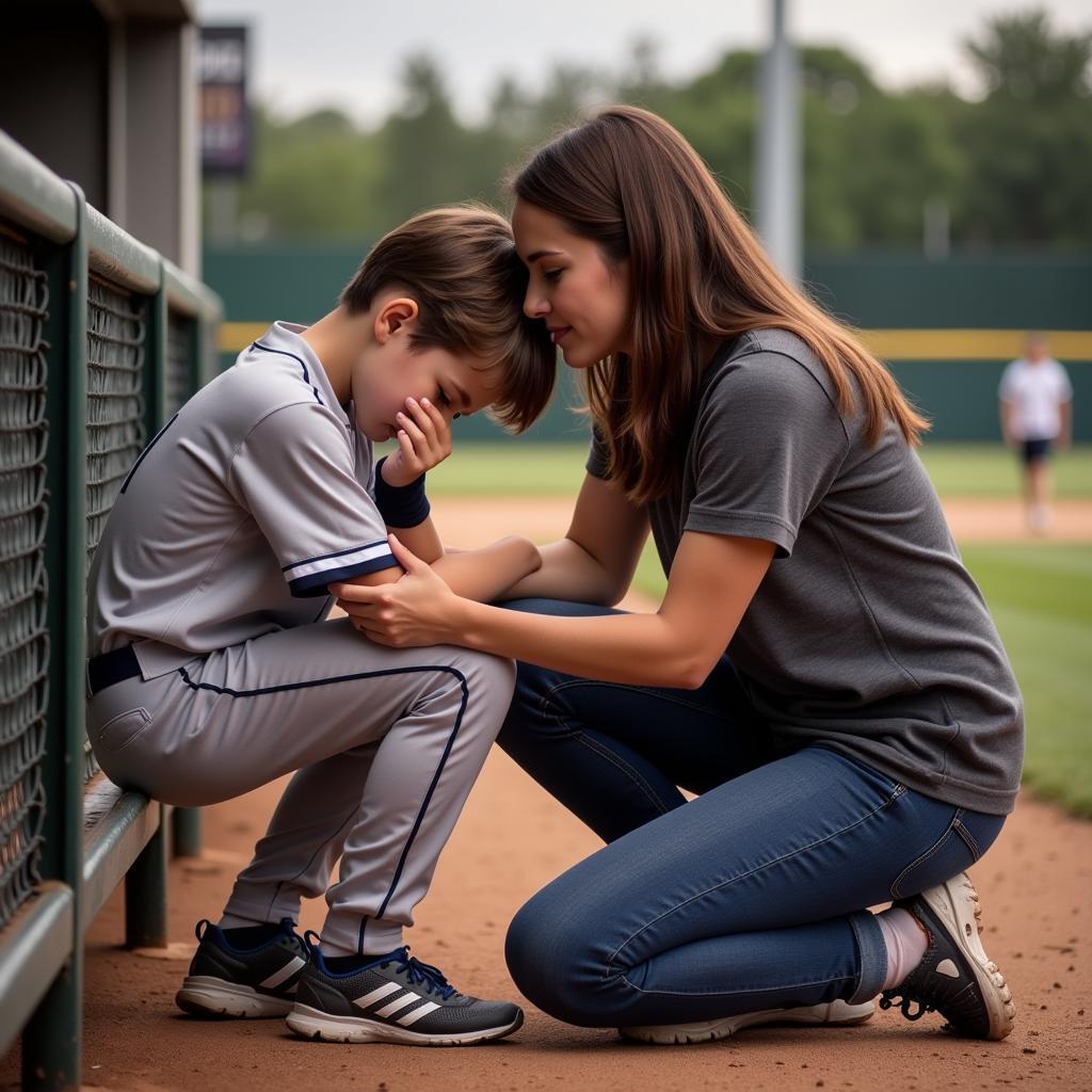 Mom Comforting Son After a Baseball Loss