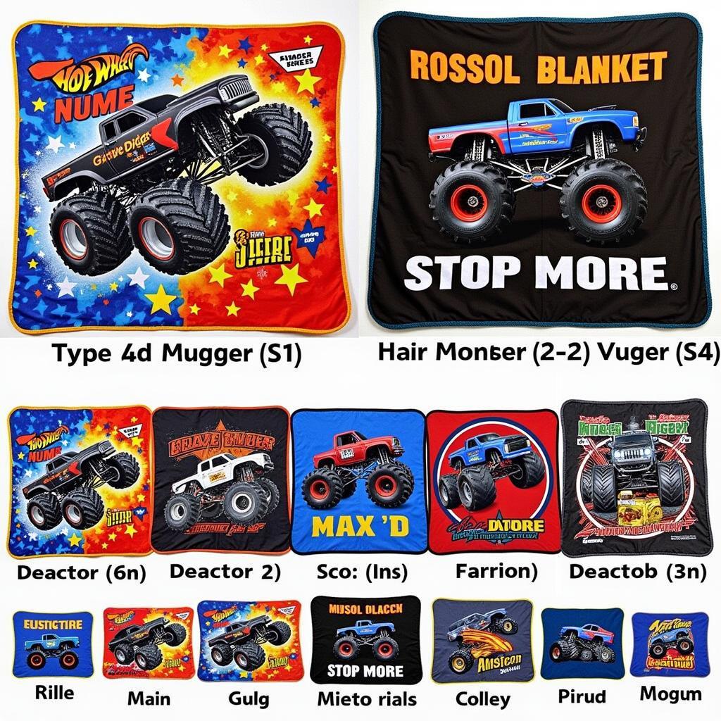 Various Monster Truck Blanket Designs