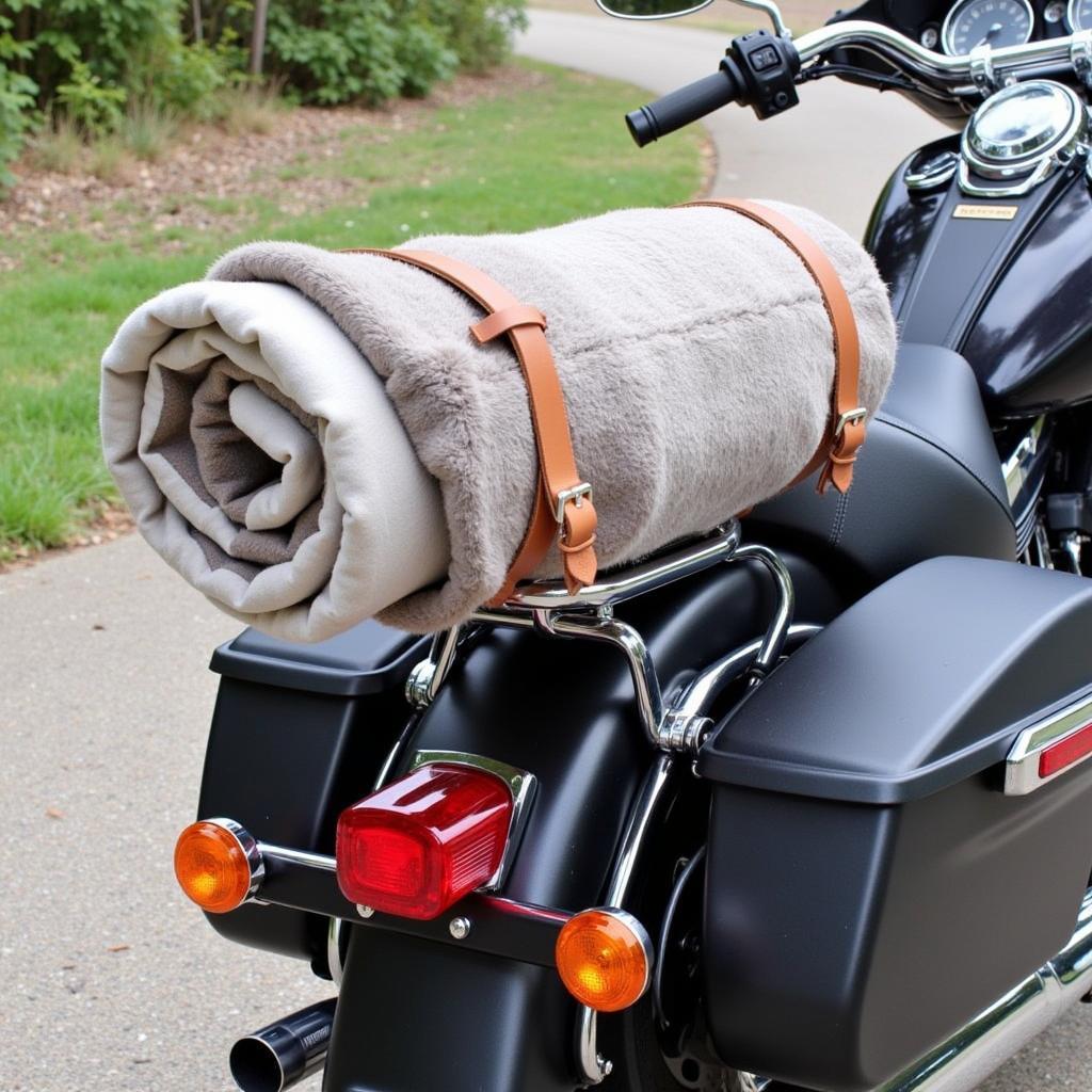 Securing Blanket Roll with Straps on Luggage Rack