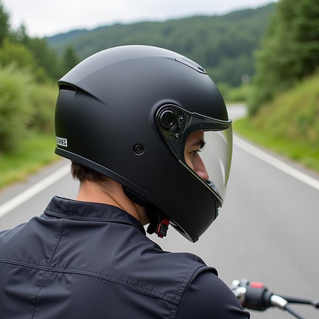 Motorcycle Rider Wearing DOT Certified Helmet