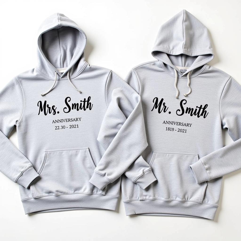 Personalized Mr and Mrs hoodies with custom names and dates