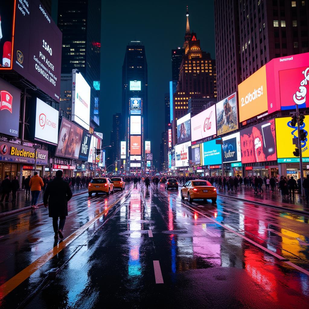 Times Square on a rainy night