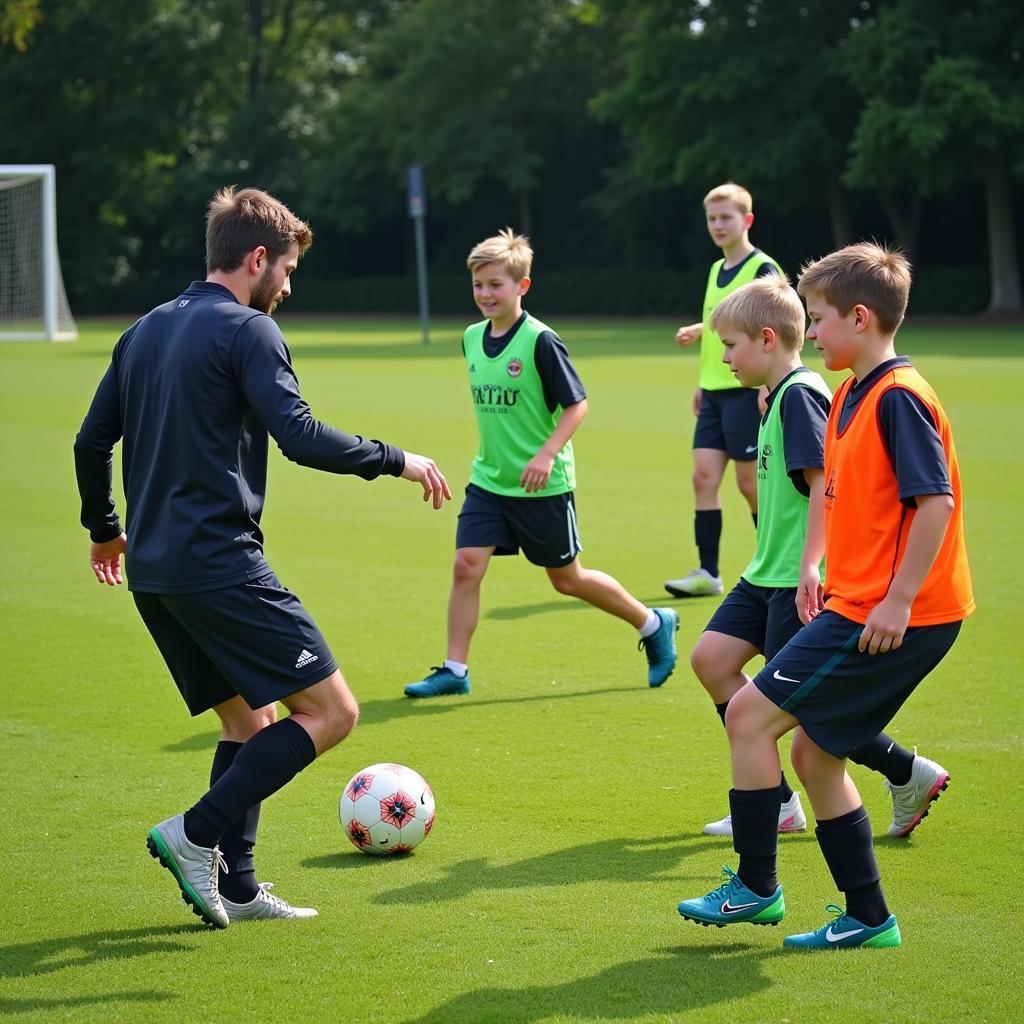 Youth soccer players practicing drills for the New York State Cup