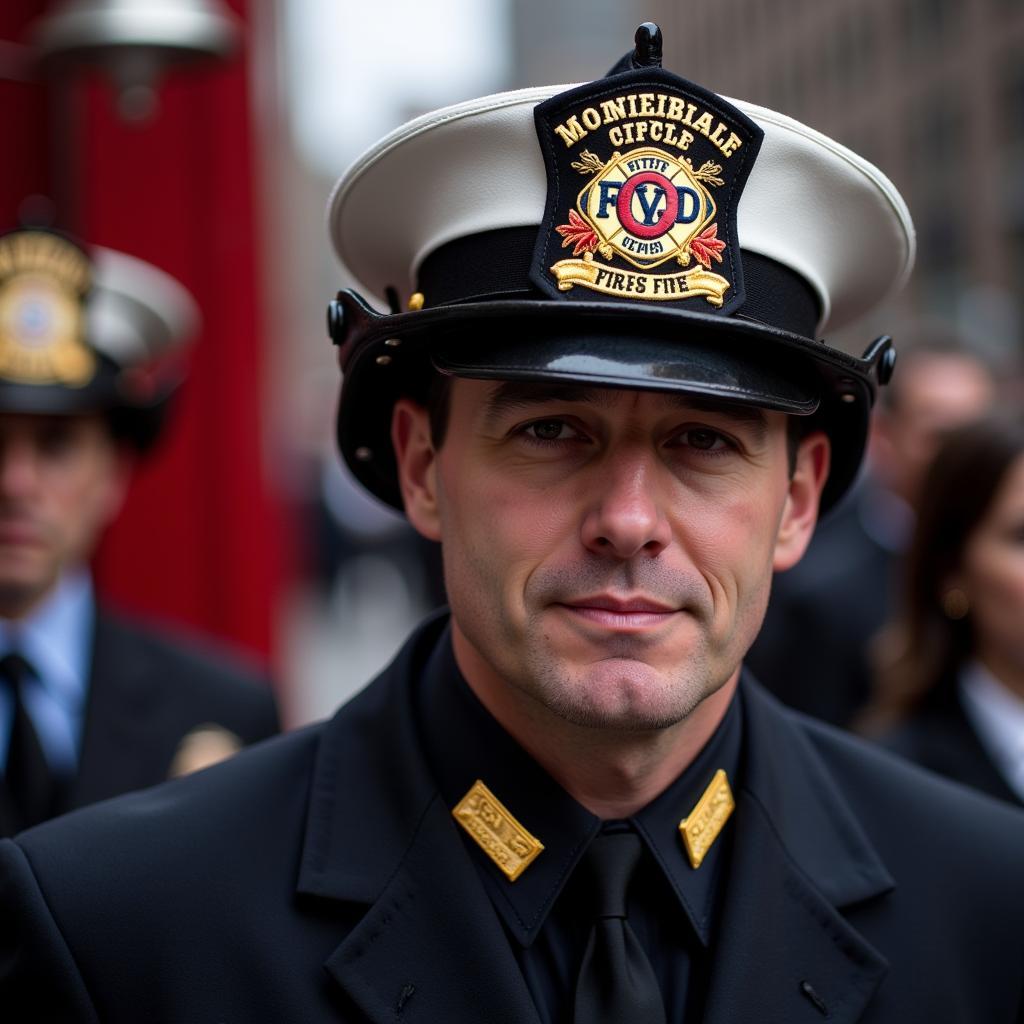 NYFD Firefighter Wearing 9/11 Memorial Hat