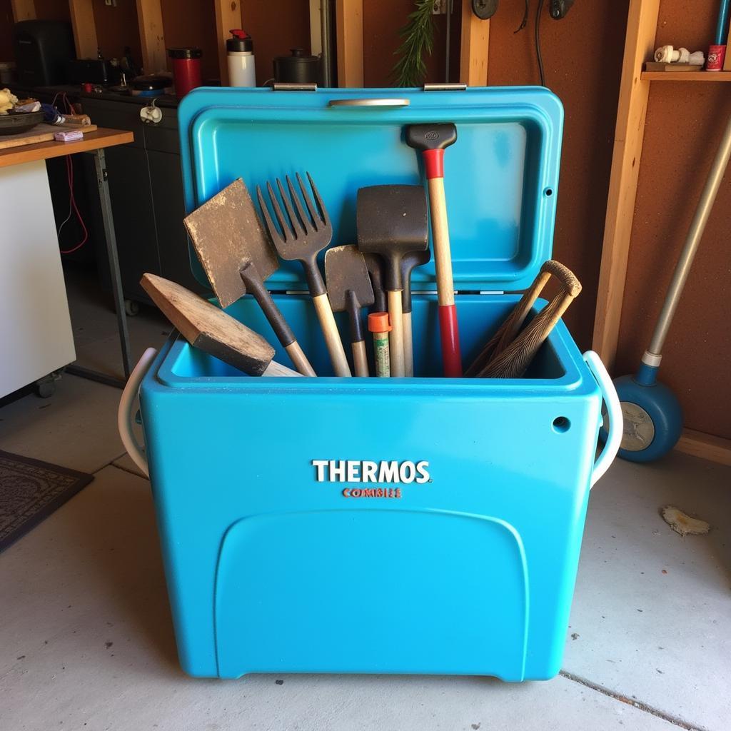 Old Thermos Cooler Used for Storage