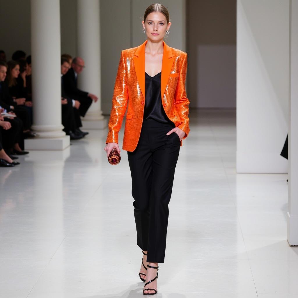 Orange Sequin Blazer Evening Wear