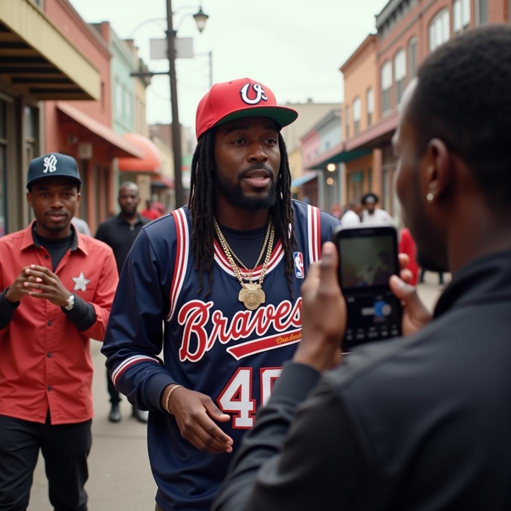 Big Boi wearing the Outkast Braves jersey