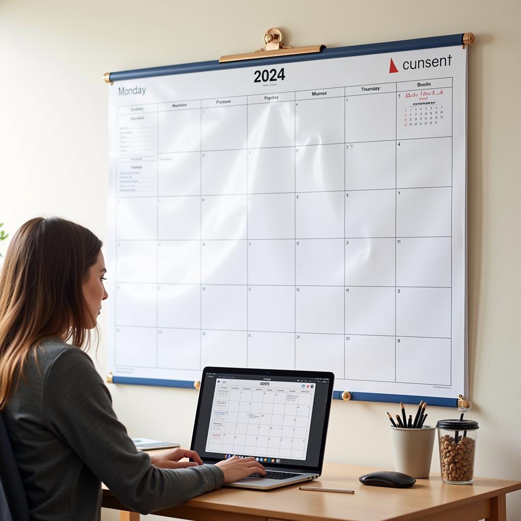 Oversized Calendar in a Home Office