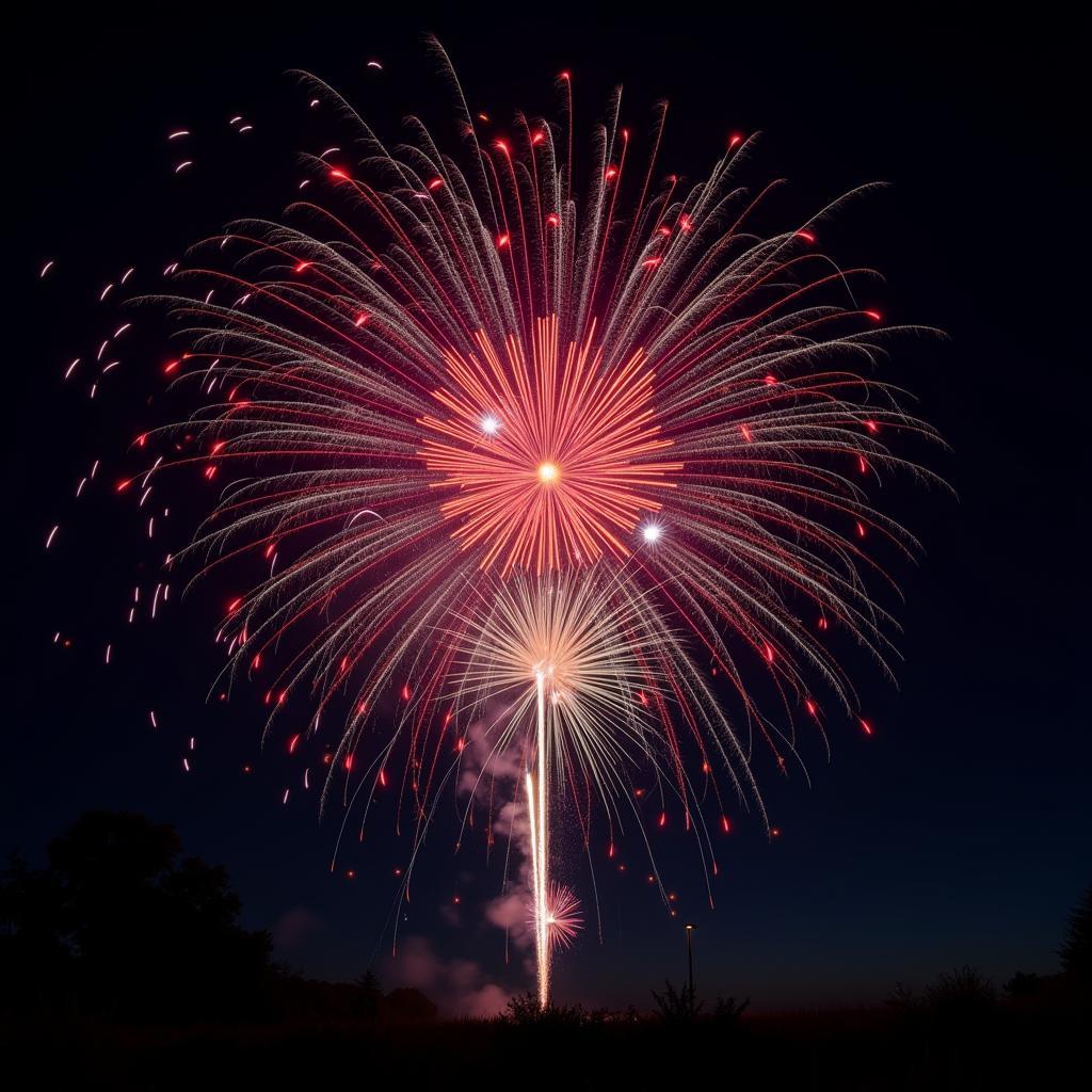 Ox Fireworks Color Explosion in Night Sky