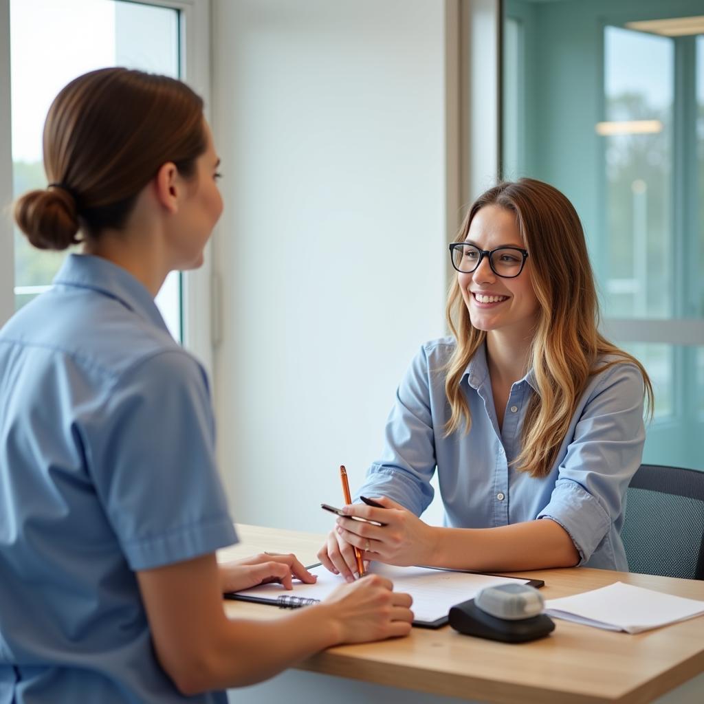 Patient scheduling a follow-up appointment after checkup.