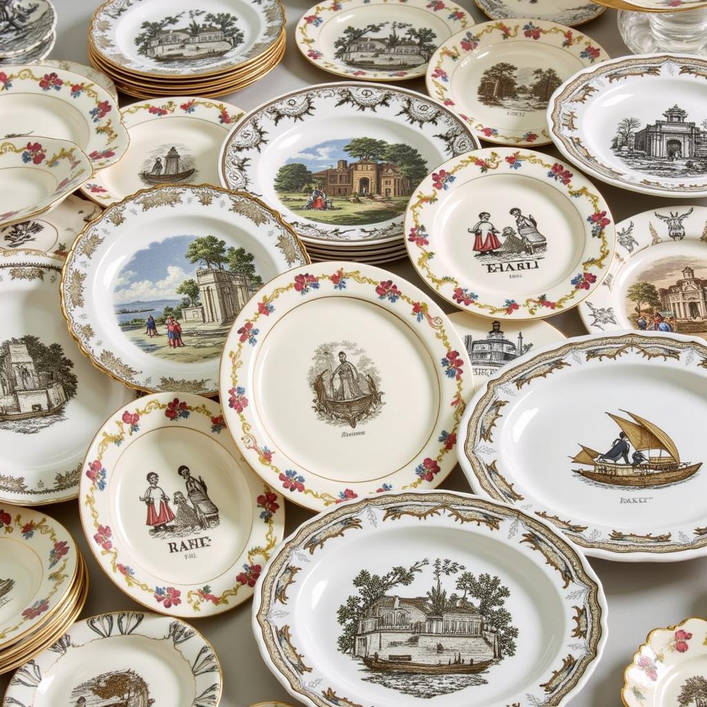 A collection of various Paul Revere plates showcasing different designs and finishes.