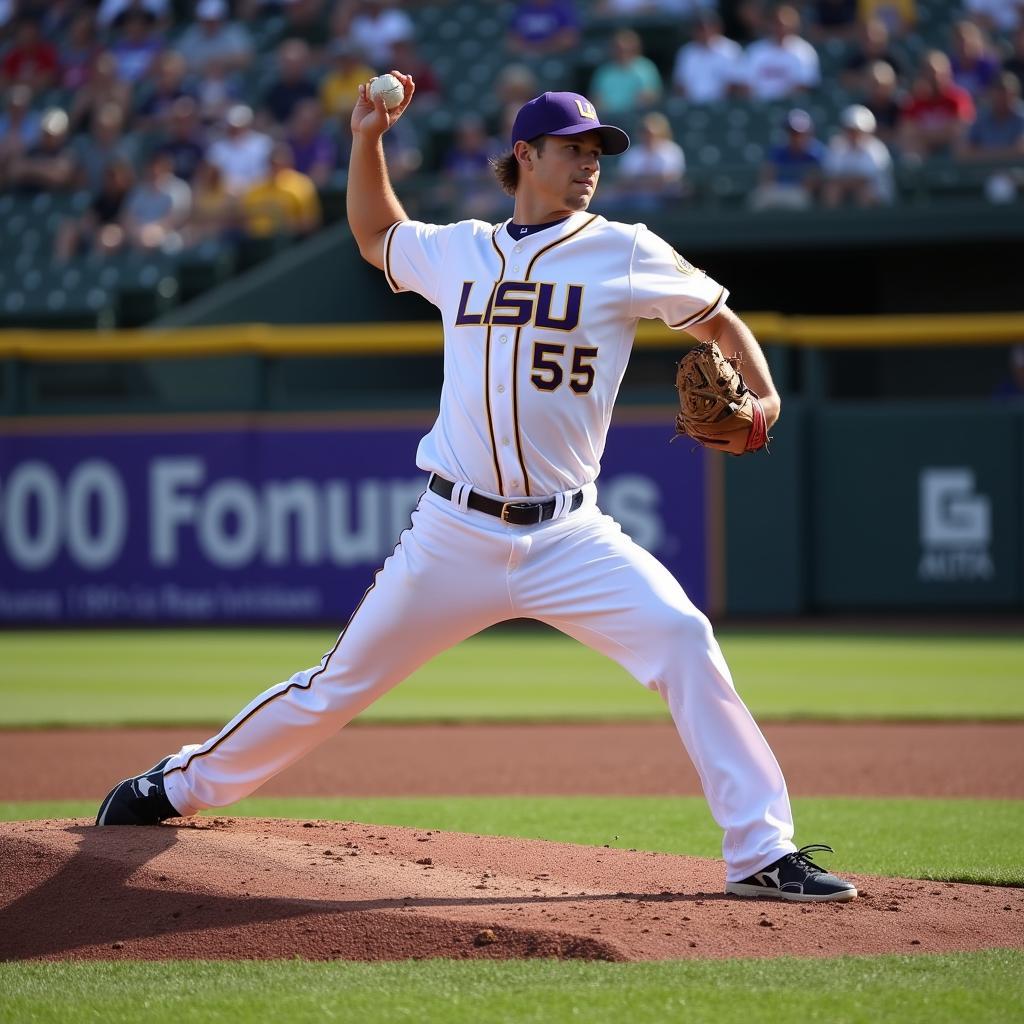 Paul Skenes LSU Jersey Action Shot