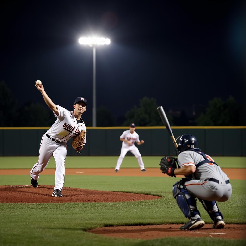 Pitcher striking out a batter with a payoff pitch