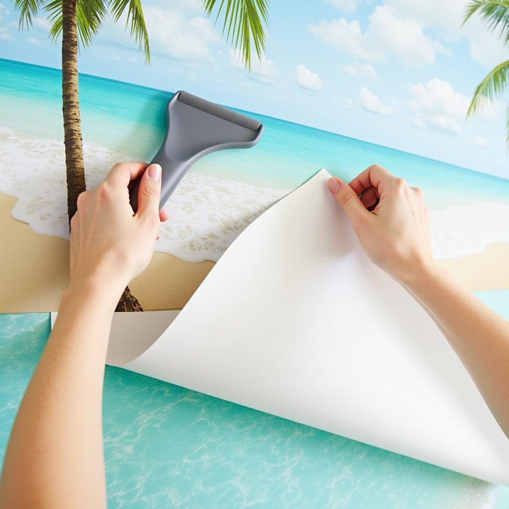 Applying Peel and Stick Beach Wallpaper