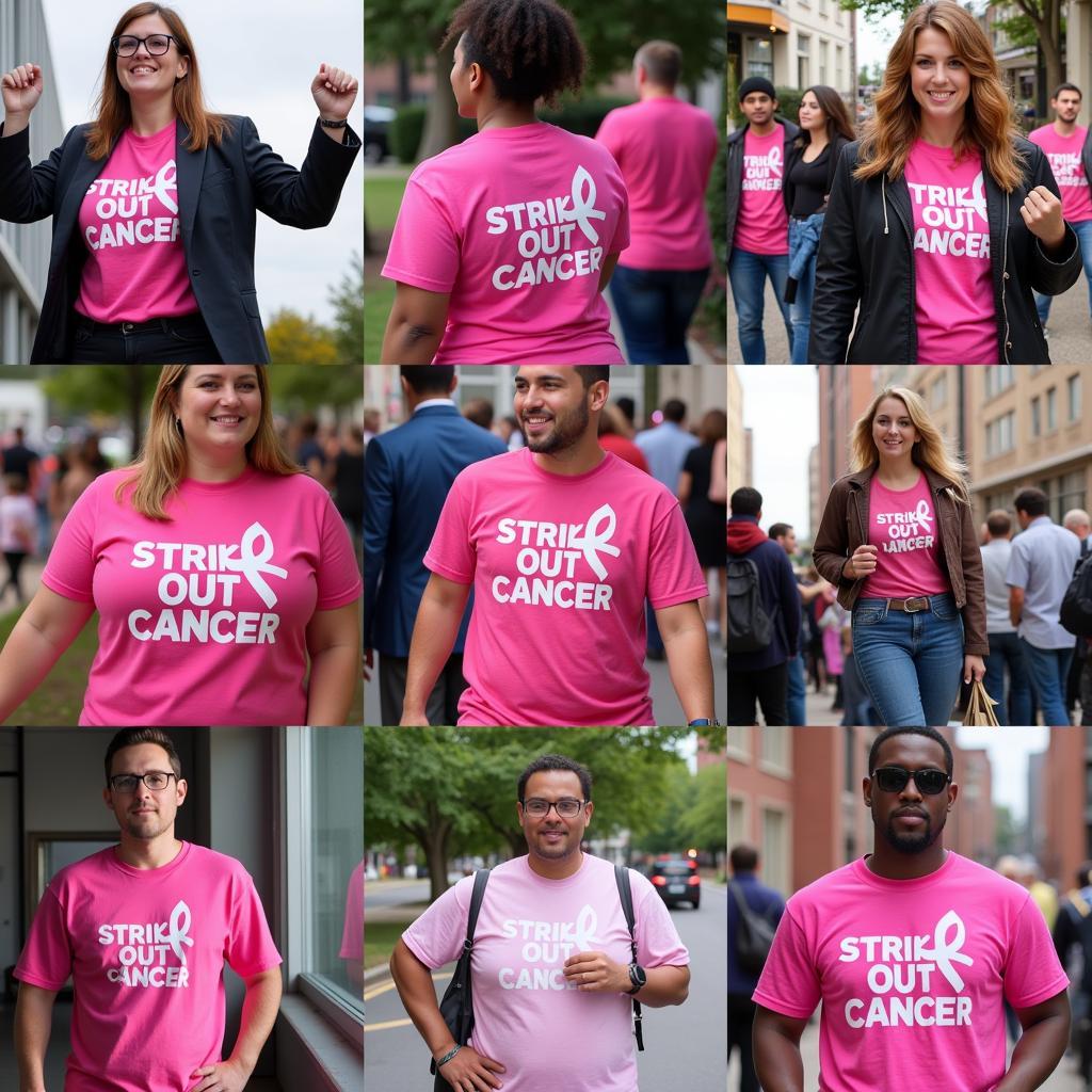 People Wearing Strike Out Cancer Shirts in Different Settings