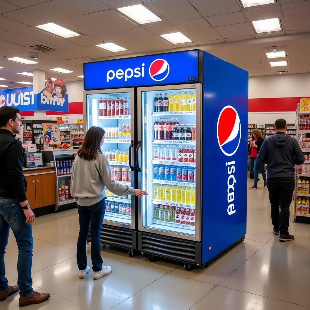 Pepsi Freestanding Cooler in Commercial Setting