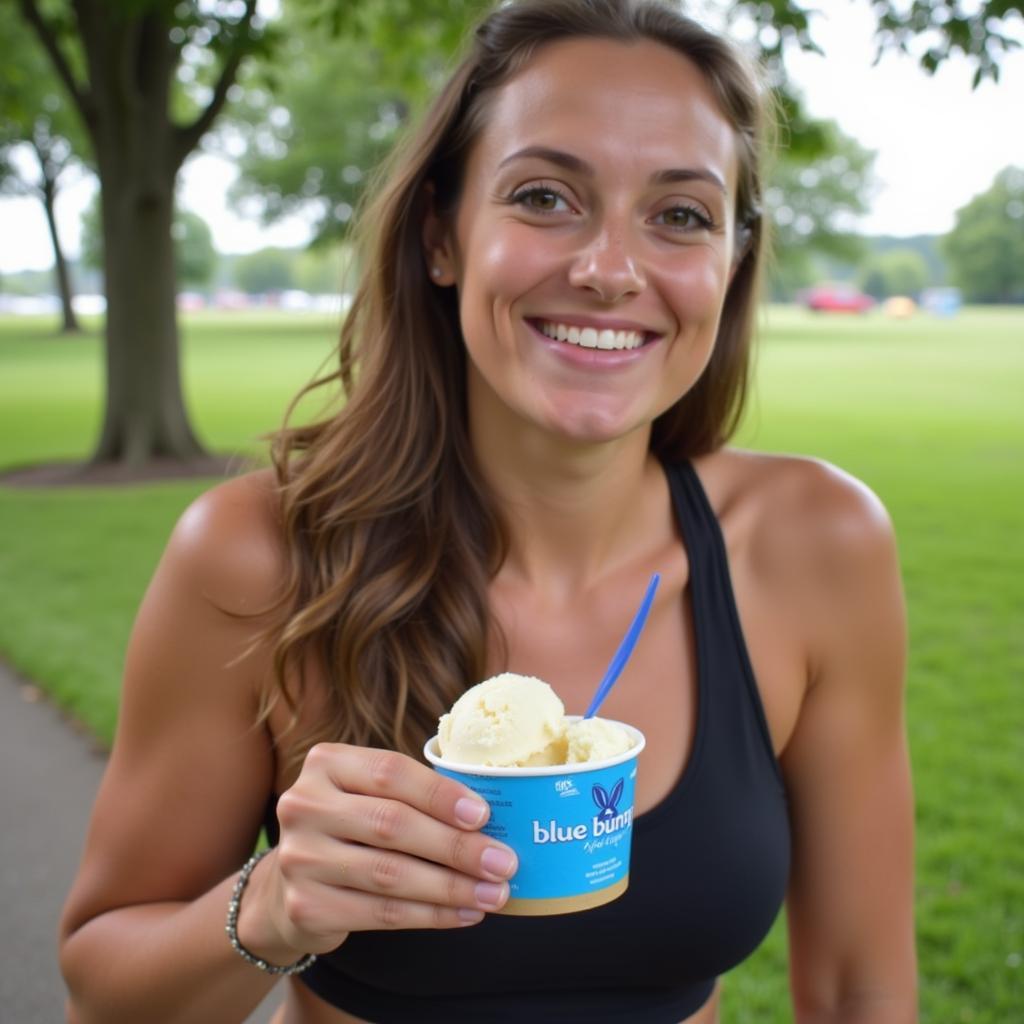 Enjoying Blue Bunny Ice Cream After Workout