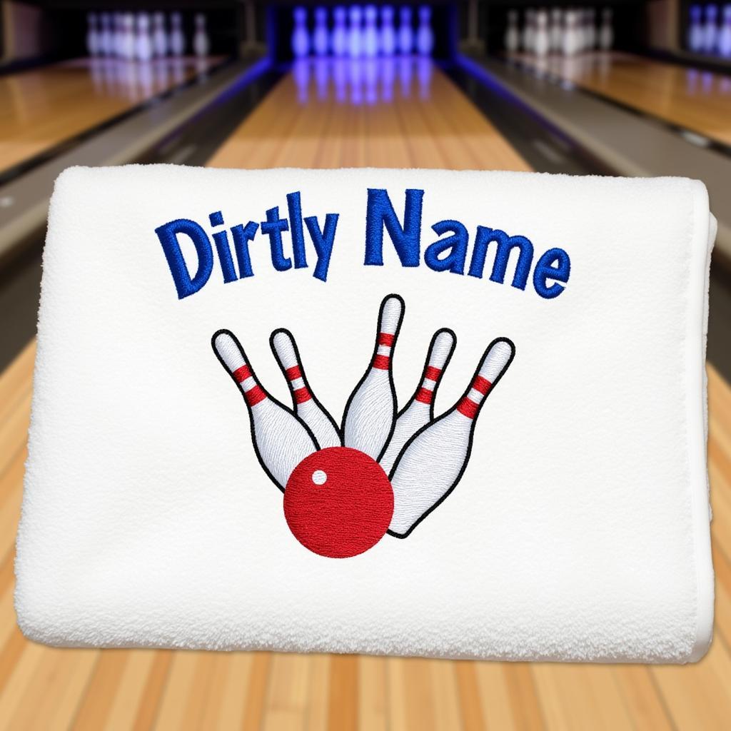 Custom Bowling Towel with Name and Bowling Pin Design