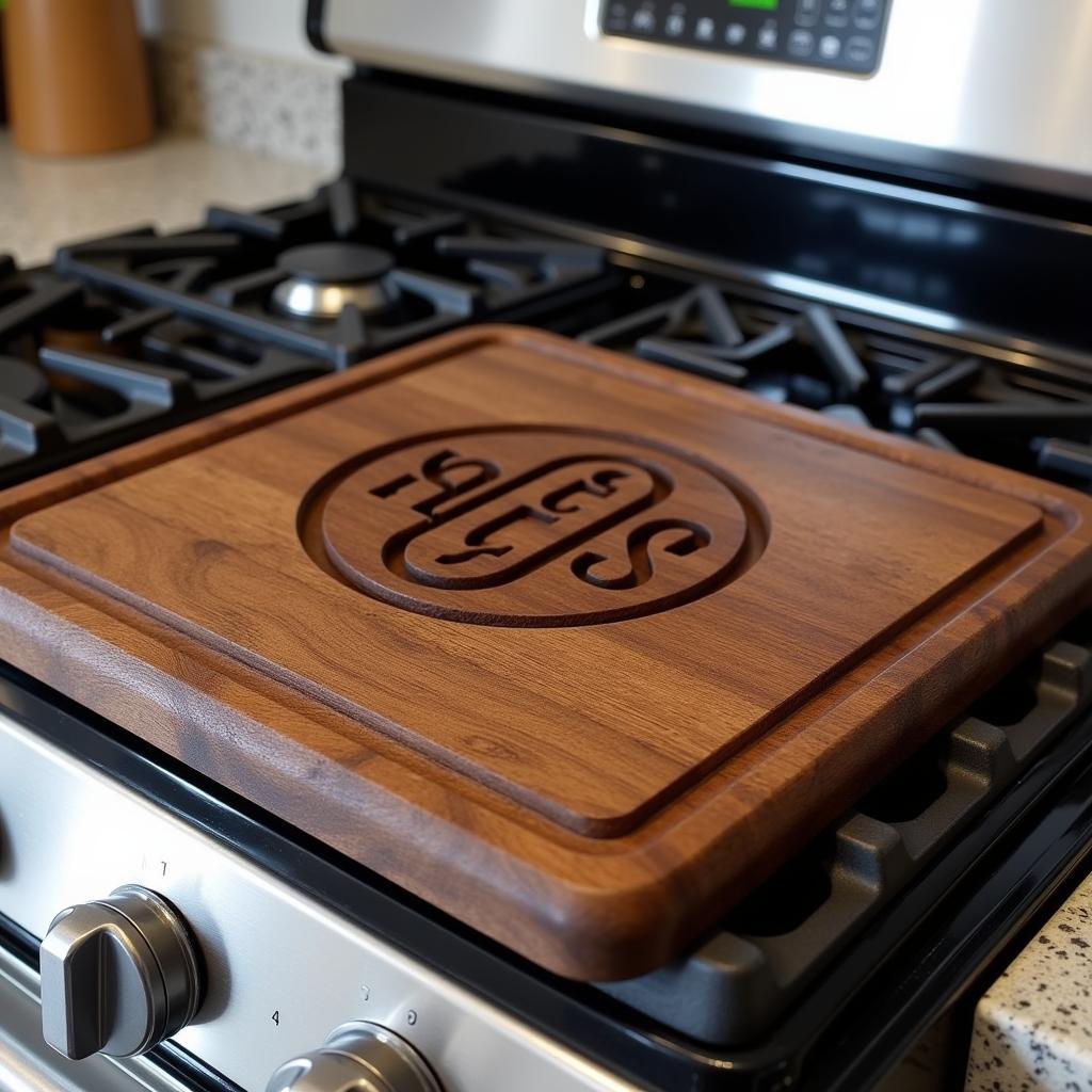 Personalized Wooden Stove Top Cover with Monogram