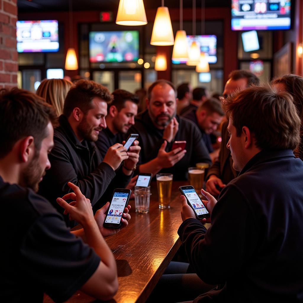 Philadelphia Fans Checking Scores on Their Phones