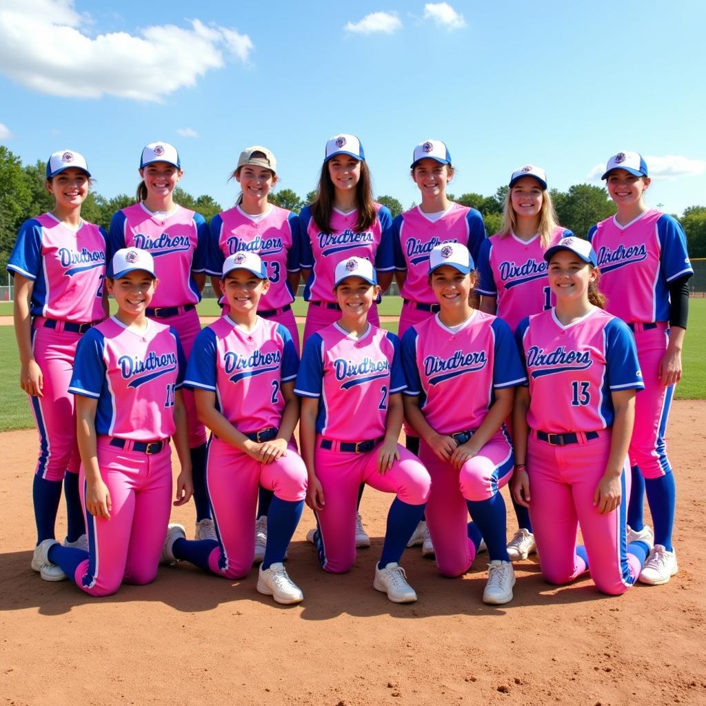 Pink and Blue Softball Jersey Team Photo