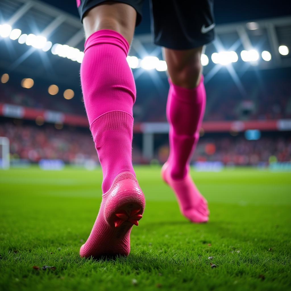 Pink Socks on a Football Field